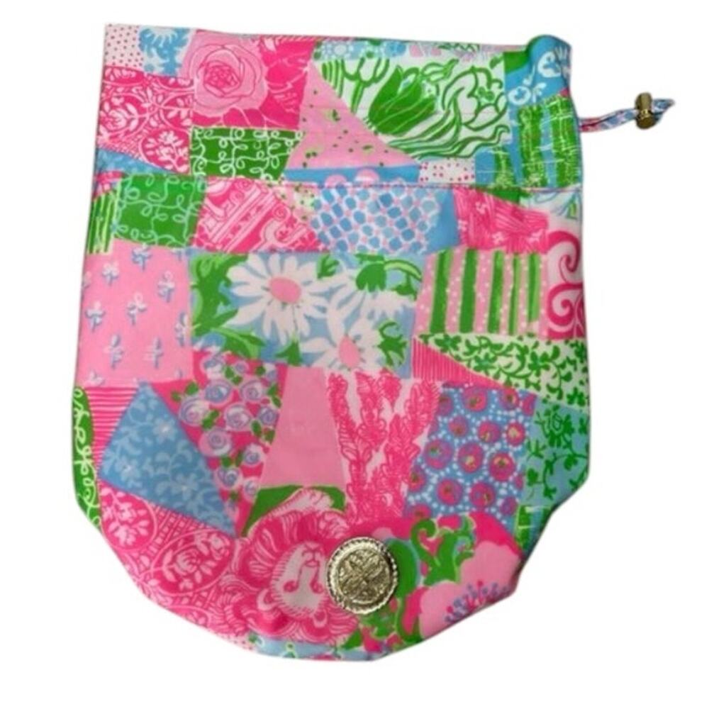 Lilly Pulitzer Multi Crazy Quilt Drawstring Pool Pouch Coastal Preppy